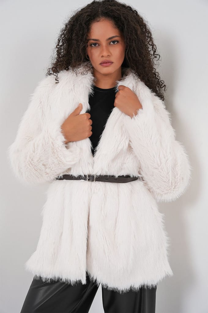 Lang Oversized Nepbont Jas Met Ceintuur