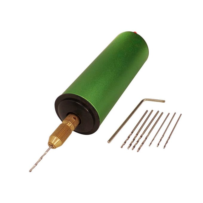 Verstelbare 0,8-1,2 mm elektrische miniboormachine met 8 boortjes van 0,8 mm en 1,1 mm voor doe-het-zelf sieraden donkergroene kleur