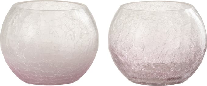 J-Line windlicht Bol Craquele - glas - paars - small - 2 stuks