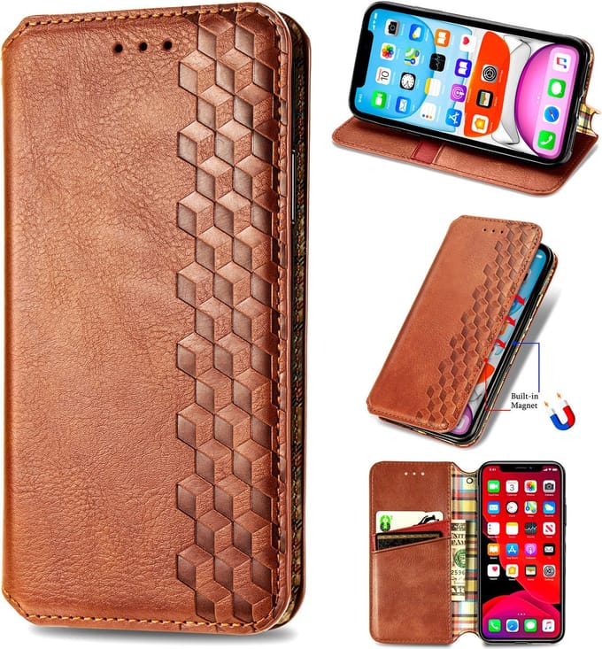 Luxe PU Lederen Ruitpatroon Wallet Case + PMMA Screenprotector voor OPPO A15 / A15s _ Bruin