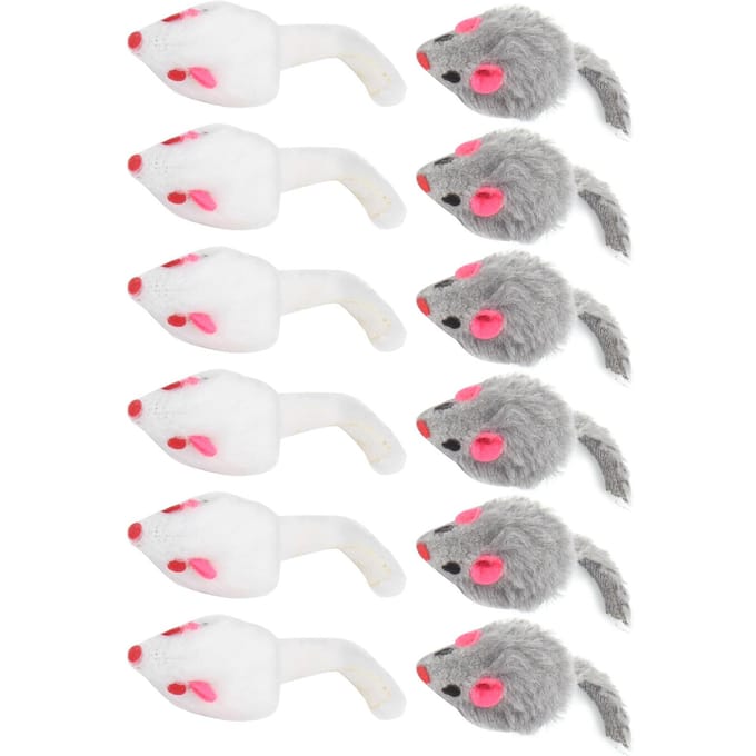 12 Stuks Kat Muis Speelgoed Pluizig Interactief Speelmuis Speelgoed voor Binnenkatten en Kittens white