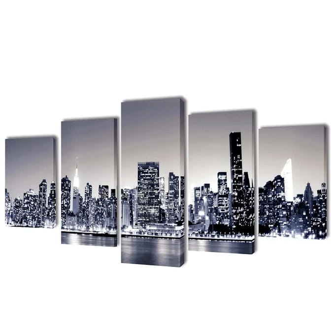 vidaXL - Canvas - muurdruk - set - monochroom - New - York - skyline - 100 - x - 50 - cm