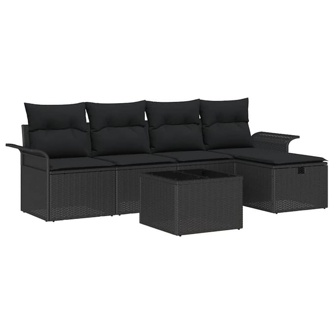 vidaXL - Tuinbank - Set - 6 - st - Zwart - poly - rattan