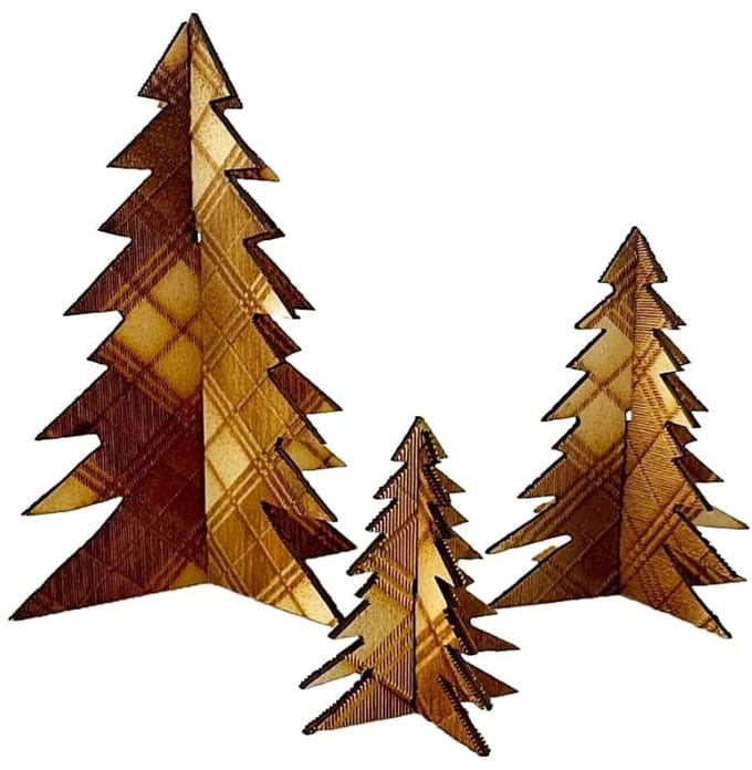 Kerstbomen hout tartan - 3 stuks - Caroline Wolfe Murray