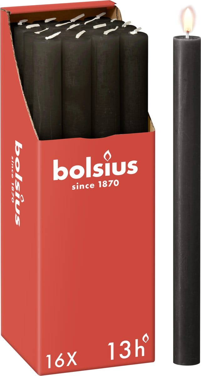 Bolsius - 16 Dinerkaarsen Rustiek - Antraciet - Donker Grijs