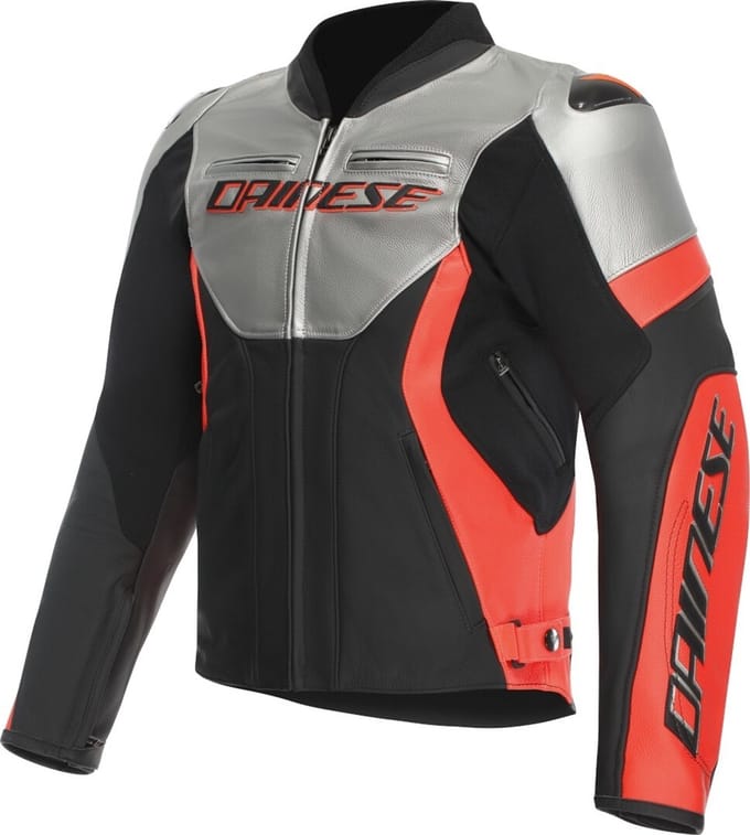Dainese Racing 5 Zwart Silver Rood Leren Motorjas - Jas