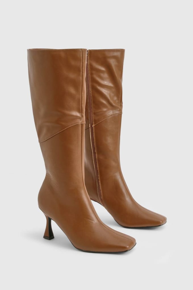 boohoo Dames Square Toe Pointed Knee High Boots | Brown | Maat: 3