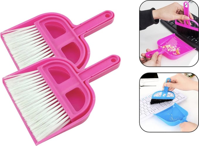 PD® - Stoffer en Blik mini - 2 stuks - Roze - 21 cm