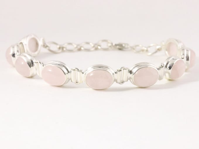Zware zilveren armband met rozenkwarts