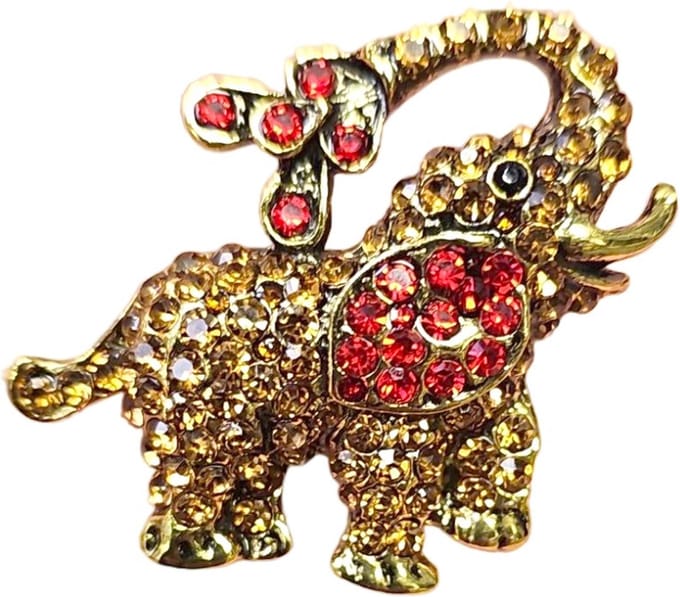 Fako Bijoux® - Broche - Olifant - Kristal - 44x38mm - Goud/Rood