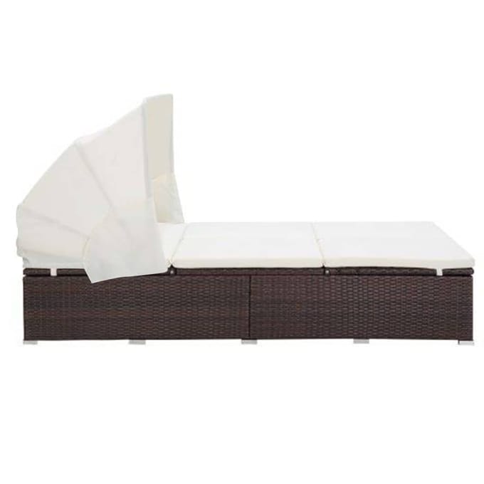 vidaXL - Ligbed - met - kussen - 2-persoons - poly - rattan - bruin
