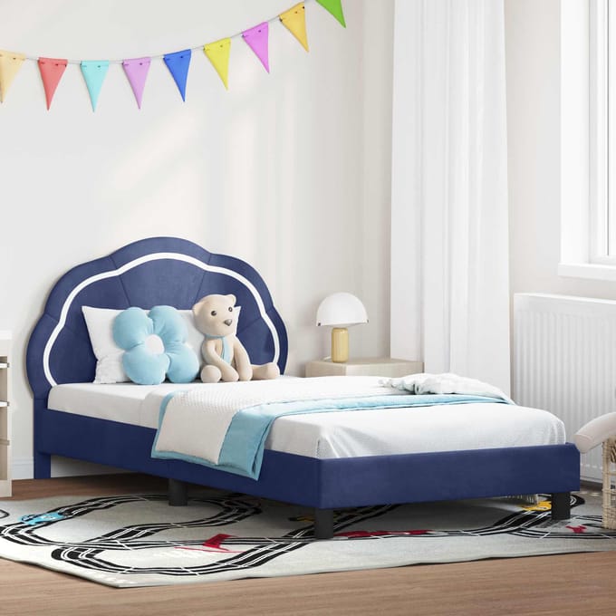 vidaXL - Kinderen - bedframe - met - hoofdboard - Politieblauw - 90 - x - 200 - cm