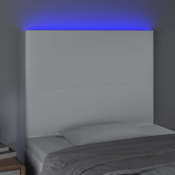 vidaXL - Hoofdbord - LED - 80x5x118/128 - cm - kunstleer - wit