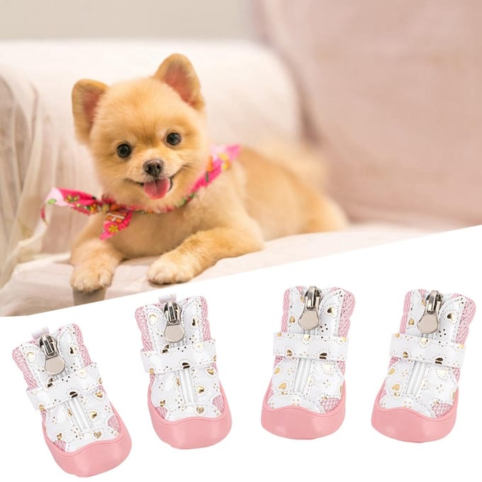 Lot de 4 pièces Chaussures pour chien de compagnie Chiot Antidérapantes Maille Respirante Bottes de Marche Extérieures Type 2