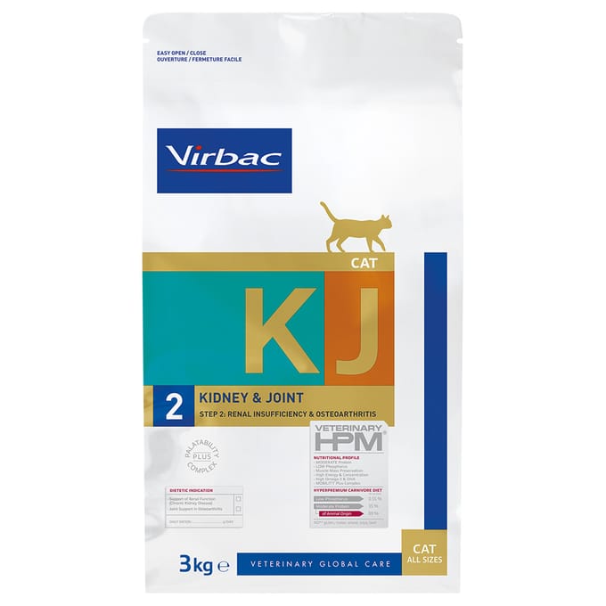 Dubbelpak 2x 3kg Virbac Veterinary HPM Cat Kidney & Joint Support KJ2 Katten Droogvoer