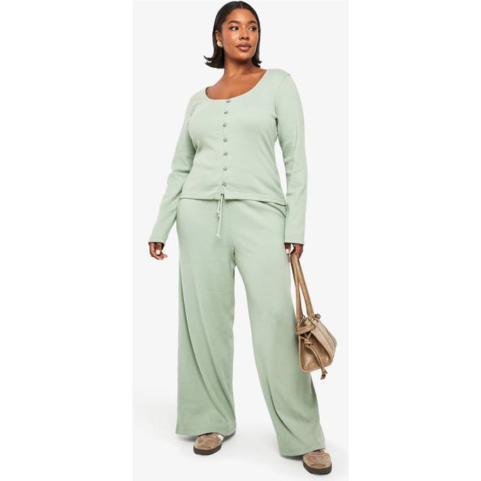 boohoo Dames PLUS ENKELKANAALS TAILLEBAND ZACHT GERIBBELD | Sage | Maat: 18