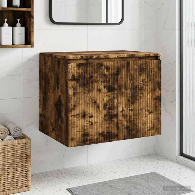 vidaXL - Wandgemonteerde - Badkamerkast - Gerookt - eiken - 62,5 - x - 44,5 - x - 50 - cm