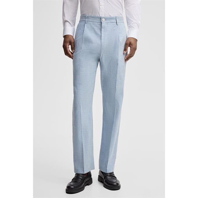 Modulaire pantalon Tomeo met linnenaandeel, lichtblauw gemêleerd