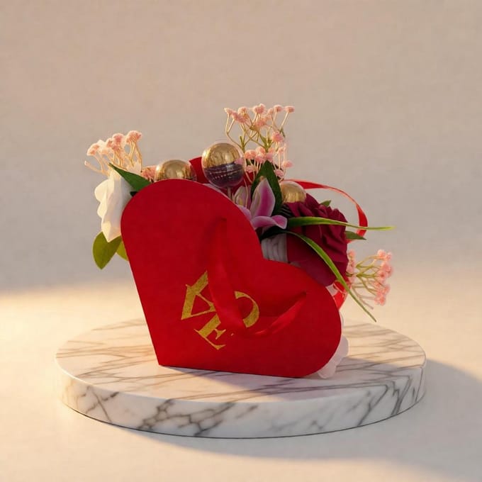 Love - tasje - Bloemen - Hartjes - chocolade - beertje