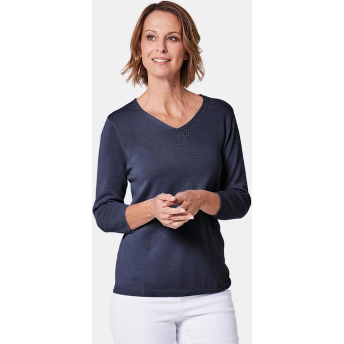 Ongecompliceerde pullover met een V-hals - marine - Gr. 44 van Goldner Fashion