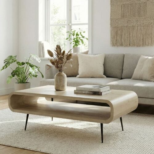 Salontafel mangohout 90 cm breed white wash - WL7.451