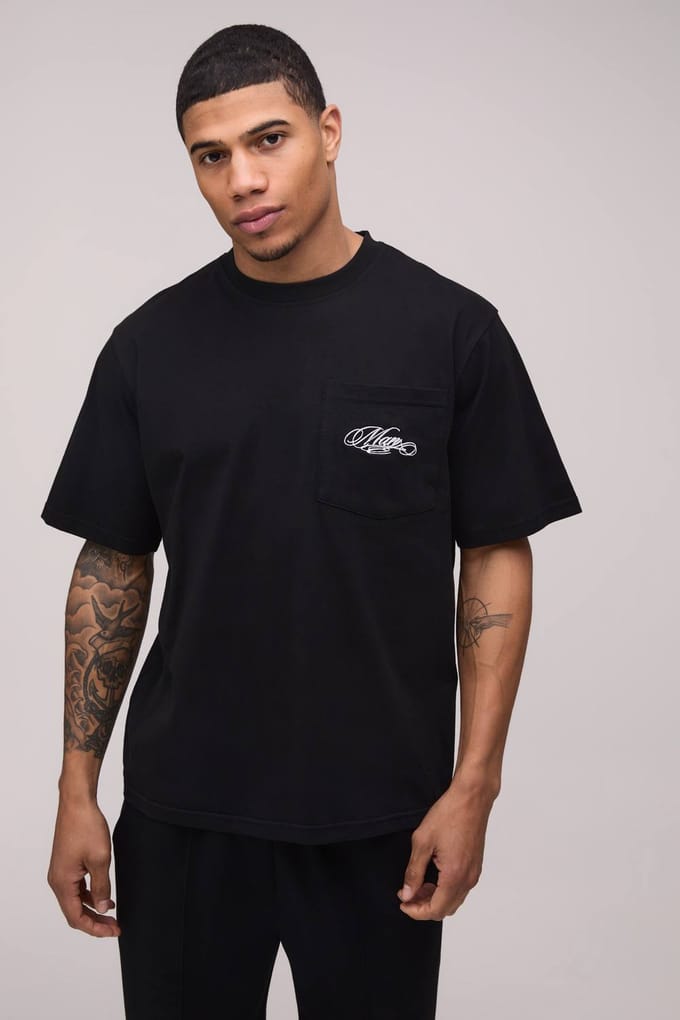 Relaxed Fit T-shirt Met Borstzak | Black | Size Medium