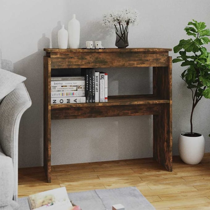 vidaXL - Wandtafel - 80x30x80 - cm - bewerkt - hout - gerookt - eikenkleurig
