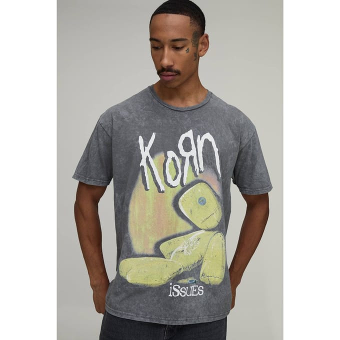 Oversized Gewassen Korn Licentie Print T-shirt | Washed Charcoal | Size Medium