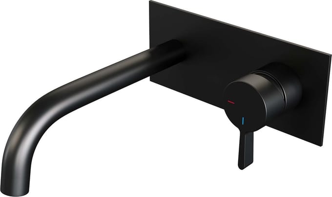 Brauer Black Edition inbouw wastafelmengkraan met gebogen uitloop en afdekplaat model E1 mat zwart
