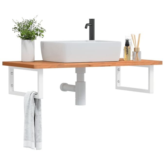 vidaXL - Badkamer - wandschap - staal - en - massief - beukenhout