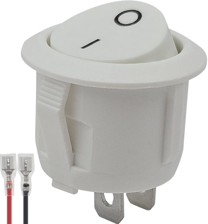 ProRide Wipschakelaar ON/OFF KCD2-202 - met Aansluitkabel - 2-pins - Rond ⌀20mm - 250V/6A - Wit