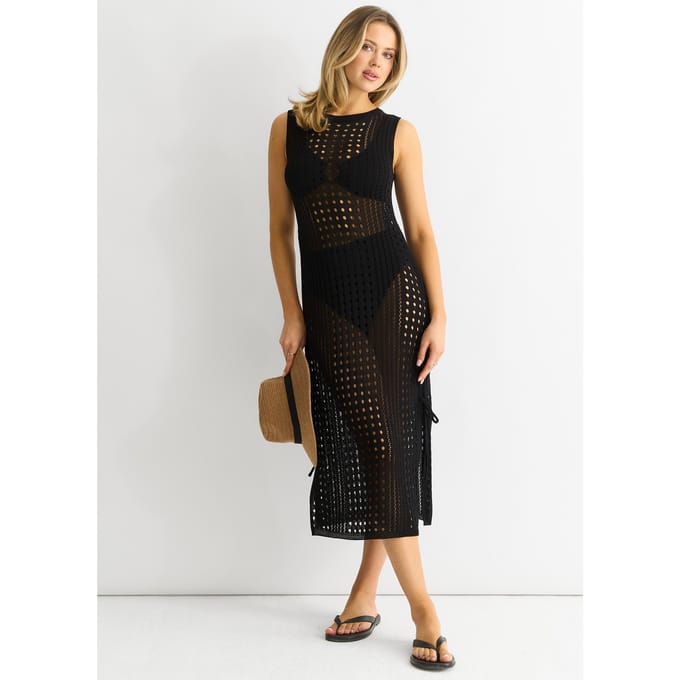 Zwarte gebreide bodycon midi-jurk
