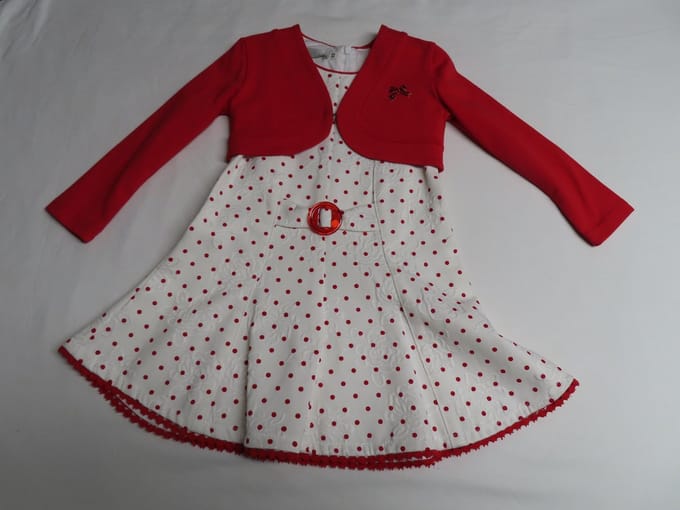 Jurk - Feestkleedje + kort jasje - Offwhite , rood - 2 jaar 92