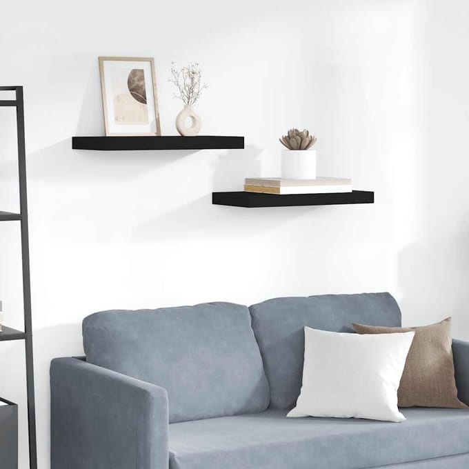 vidaXL - Wandschappen - zwevend - 2 - st - 50x23,5x3,8 - cm - MDF - zwart