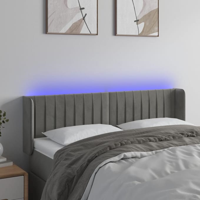 vidaXL - Hoofdbord - LED - 147x16x78/88 - cm - fluweel - lichtgrijs