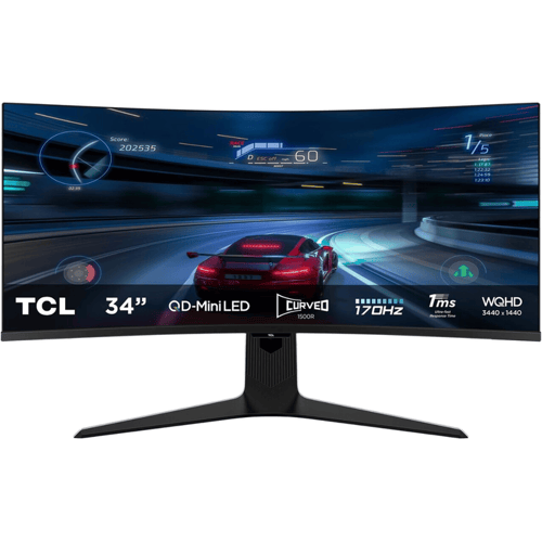 TCL 34R83Q - Ultrawide QHD Mini LED Gaming Monitor - QLED - HDR1600 - USB-C 90w - 34 inch