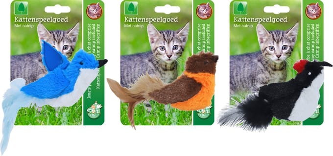 De Boon - Kattenspeelgoed - Pluche Vogel met Verenstaart - assorti - 13 cm
