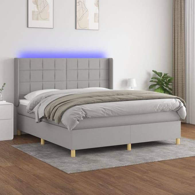 vidaXL - Boxspring - met - matras - en - LED - stof - lichtgrijs - 160x200 - cm