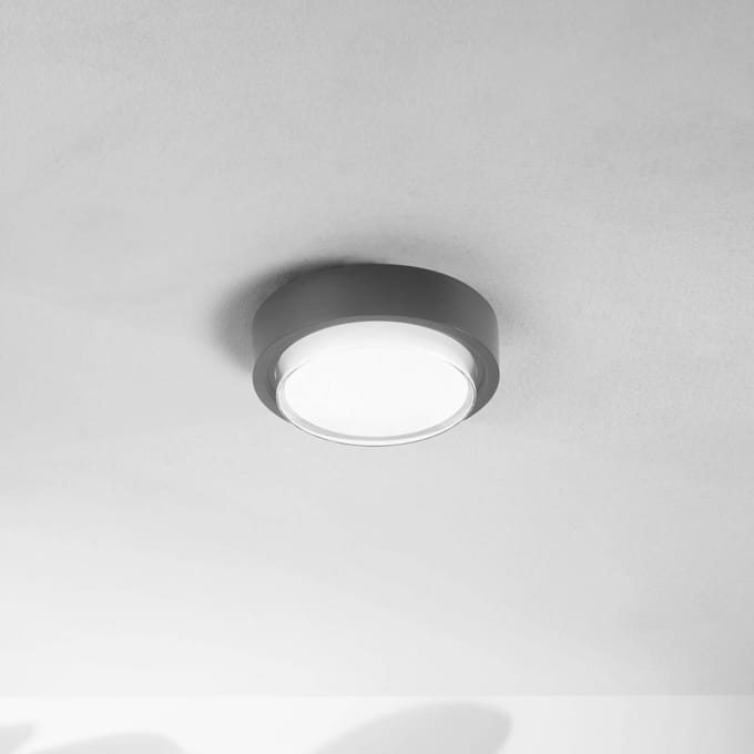 Fabas Luce LED buiten plafondlamp Owen, donkergrijs, metaal, 23 cm, IP65