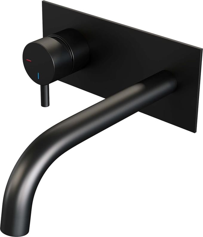 Brauer Black Edition inbouw wastafelmengkraan met gebogen uitloop en afdekplaat model B2 mat zwart