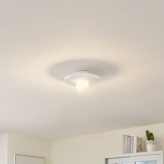 Lindby - wandlamp - 1licht - Gips, glas - H: 15.5 cm - E27 - wit