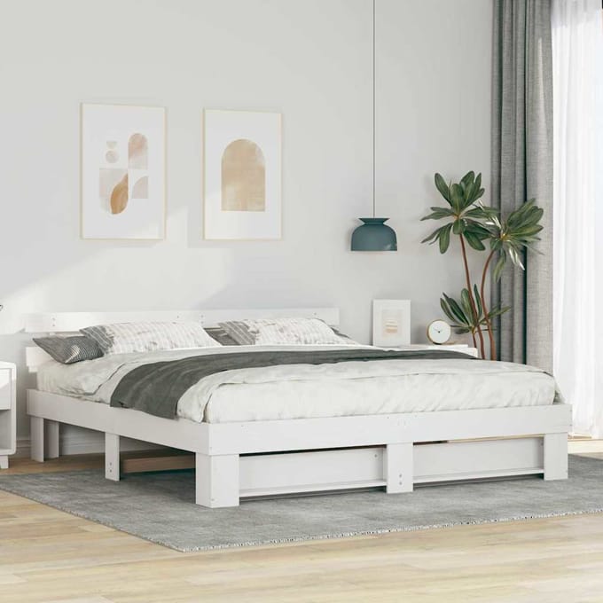 vidaXL - Bedframe - met - hoofdeinde - Wit - 200 - x - 200 - cm - Massief - grenenhout