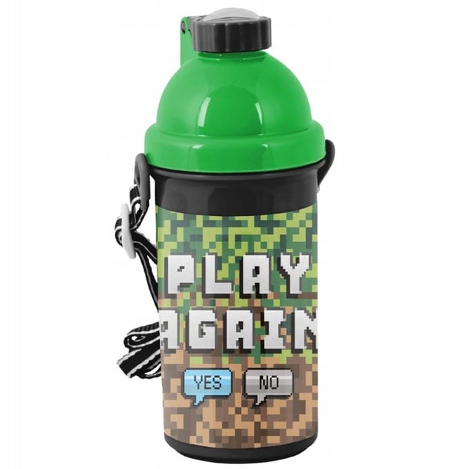 Gaming Bidon "Play Again" 500ml - Zwart/Groen