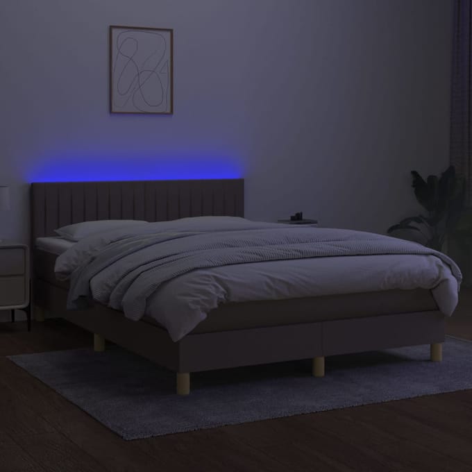 vidaXL - Boxspring - met - matras - en - LED - stof - taupe - 140x190 - cm