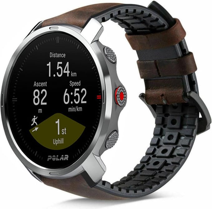 Strap-it Leren / siliconen bandje - geschikt voor Polar Grit X / Grit X Pro / Vantage M / M2 / M3 / V3 - bruin