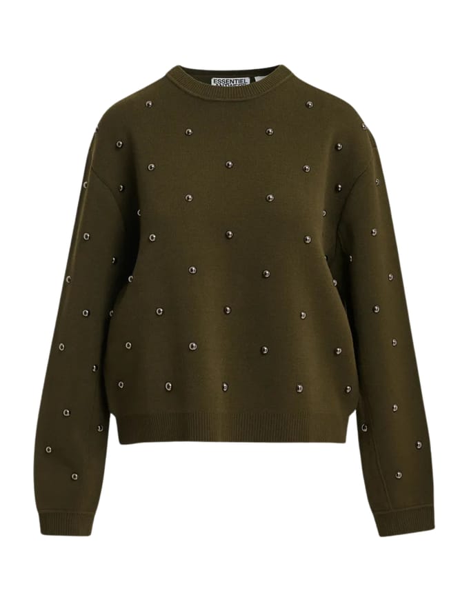 Essentiel Antwerp Pullover With Studs Pullovers Khaki Klou