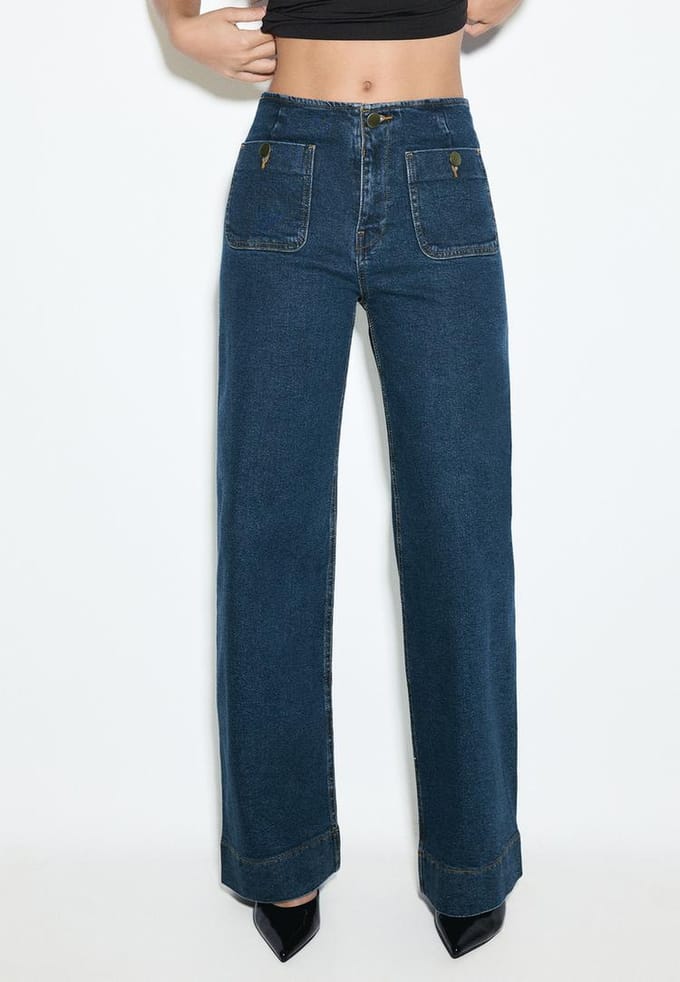 Stradivarius D77 minimalistische jeans met zakken  MIDDENBLAUWE DENIM WASSING 42