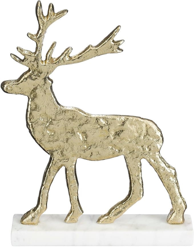 Mica Decorations Kerstdecoratie Hert - L20 x B5 x H27 cm - Aluminium, Marmer - Champagne