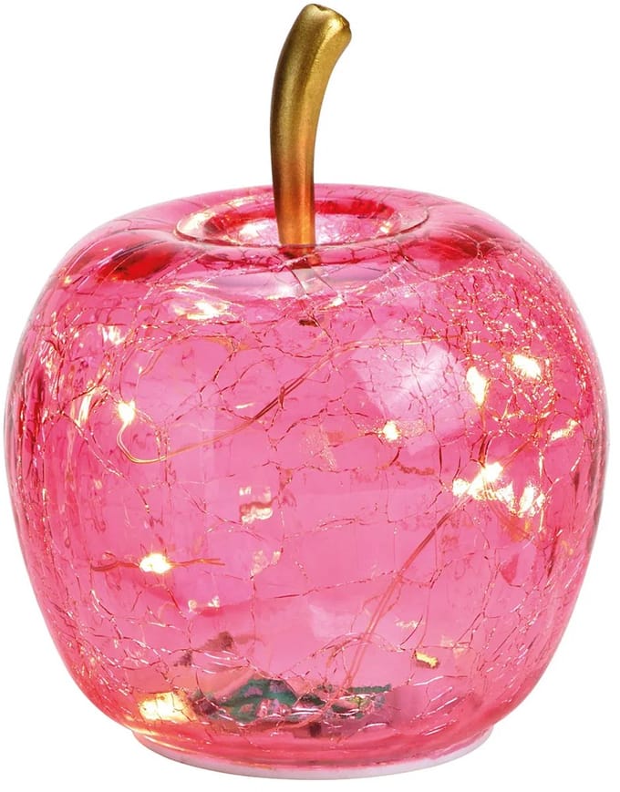 Appel met 10 LED's met timer gemaakt van glas roze/roze (B/H/D) 11x12x11cm