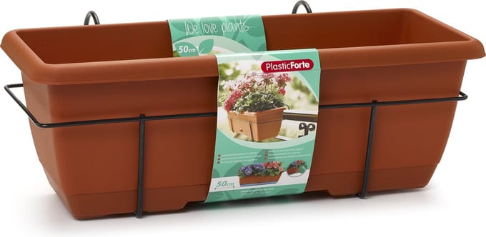 Plasticforte Balkonbak - terracotta bruin - 50 cm - plantenbak met hanger - bloembak